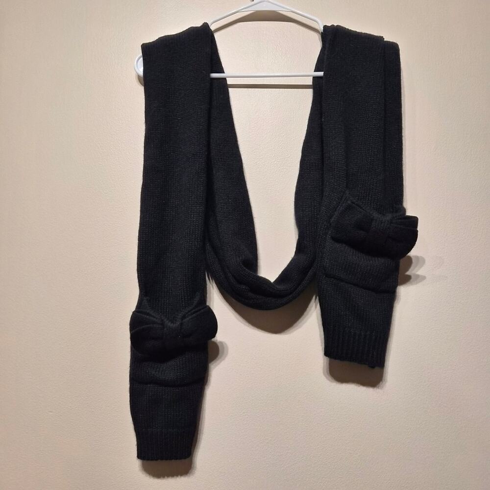 Kate Spade Black 100% Acrylic Bow Scarf Preppy Sleek Warm Winter